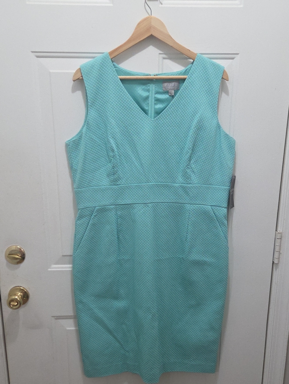 NWT Pure Collection Sleeveless V-Neck Aqua Midi Dress 14/16